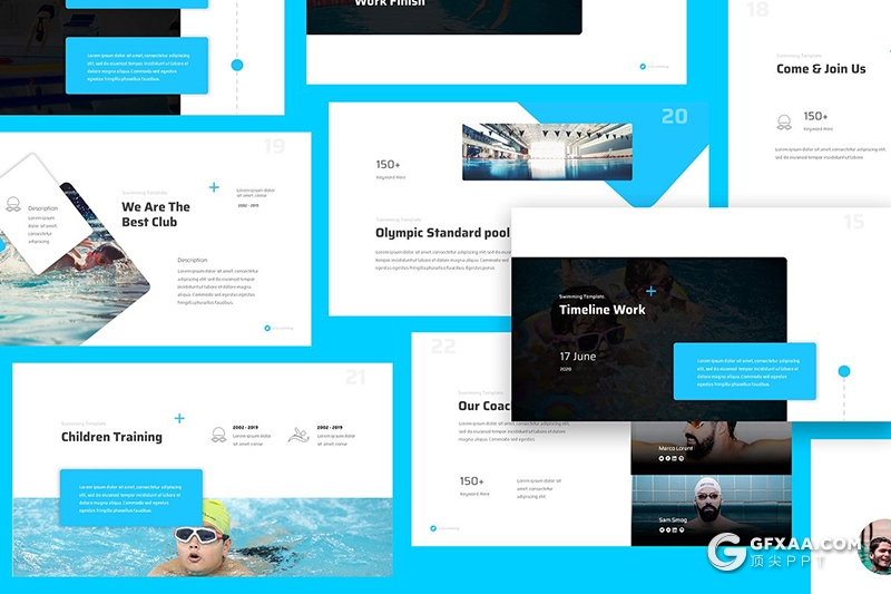 34页游泳主题游泳俱乐部项目宣传介绍PPT模板 - 顶尖PPT