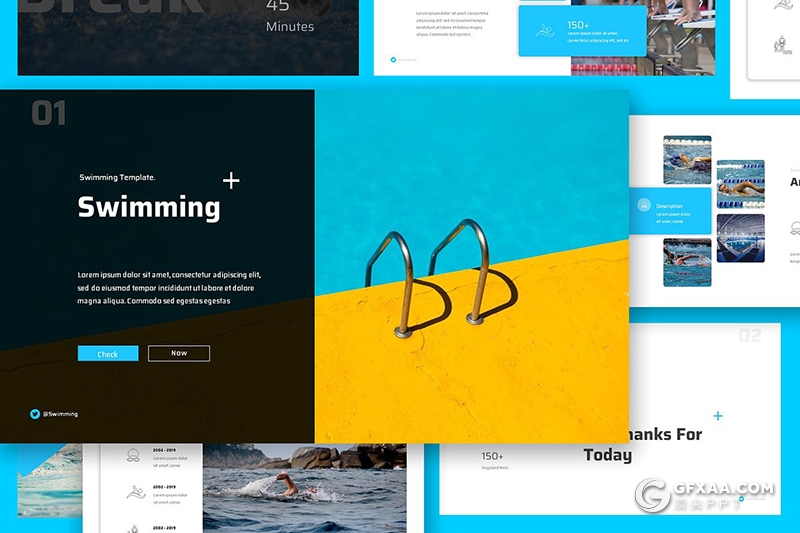 34页游泳主题游泳俱乐部项目宣传介绍PPT模板 - 顶尖PPT