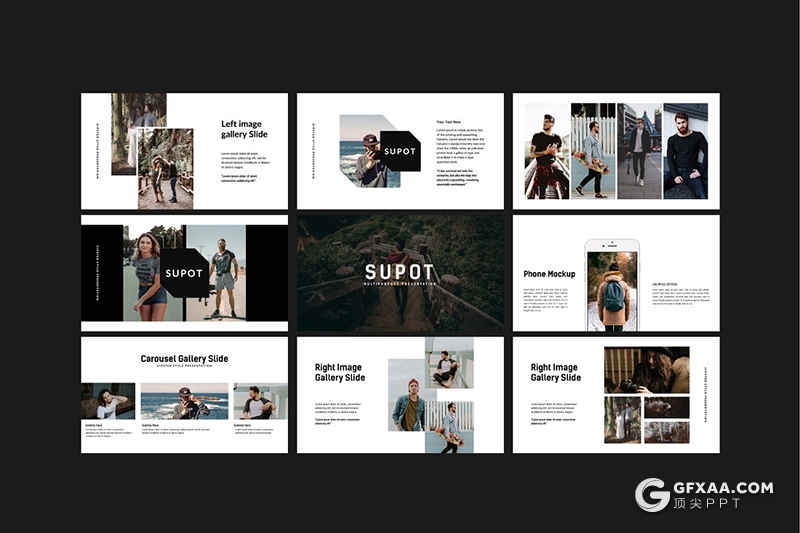 37页扁平化极简文艺风格摄影模特服装展示ppt模板 - 顶尖PPT