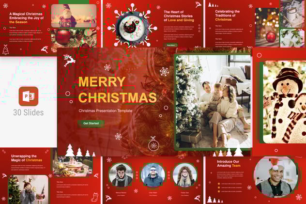 节日红色圣诞主题演讲方案PPT模板 - 顶尖PPT