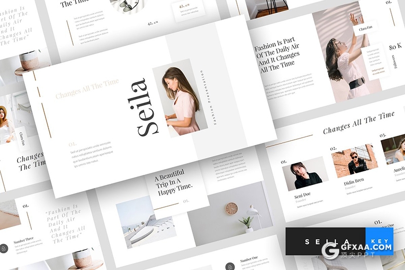 30页极简风格时装模特美女写真多用途keynote模板 - 顶尖PPT