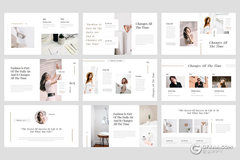 30页极简风格时装模特美女写真多用途keynote模板 - 顶尖PPT