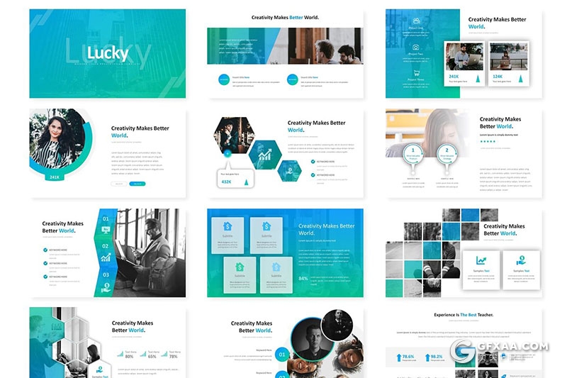 30页蓝绿配色商务工作汇报总结企业介绍国外PPT模板5种主题配色 - 顶尖PPT