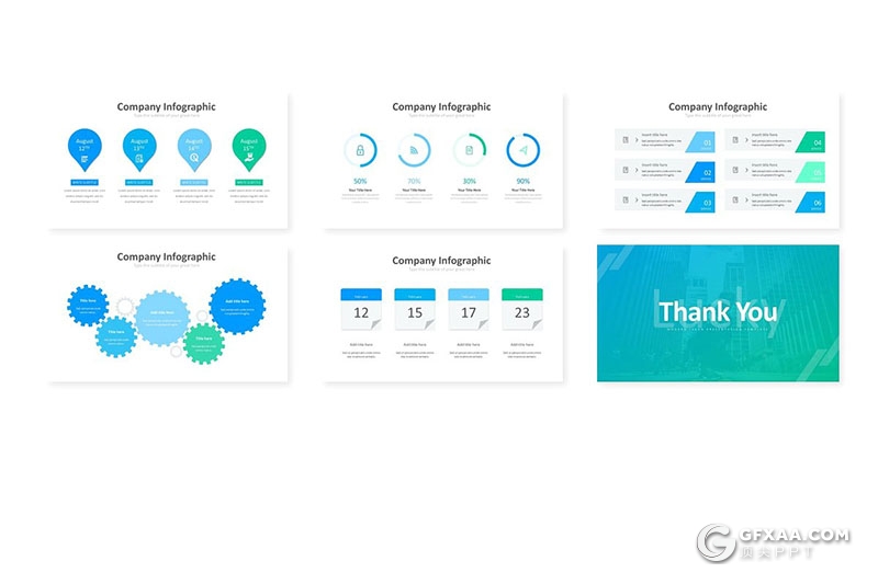30页蓝绿配色商务工作汇报总结企业介绍国外PPT模板5种主题配色 - 顶尖PPT