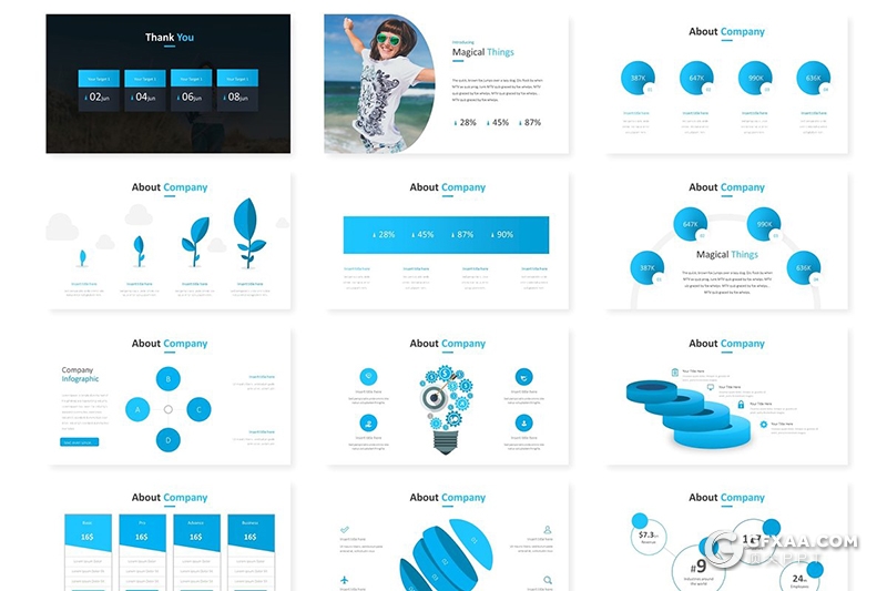 30页国外商务风格企业介绍工作总结计划Google slides模板5种主题配色 - 顶尖PPT