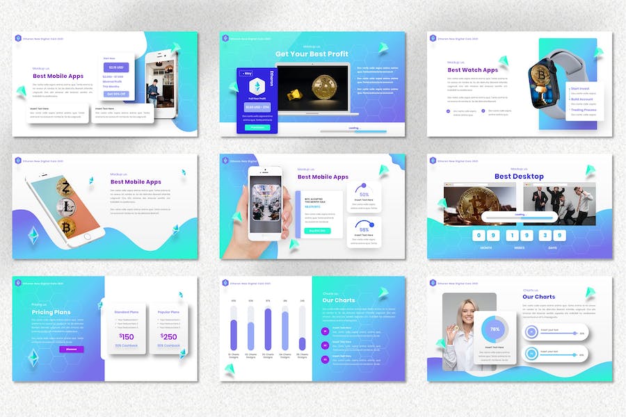 以太坊加密货币区块链交易PPT模板 - 顶尖PPT