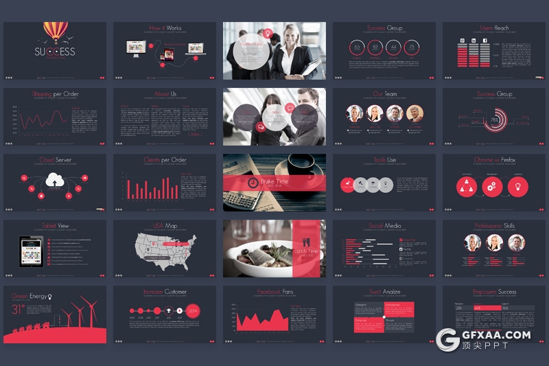 50页欧美商务团队项目合作企业介绍多用途PPT模板3种主题配色 - 顶尖PPT