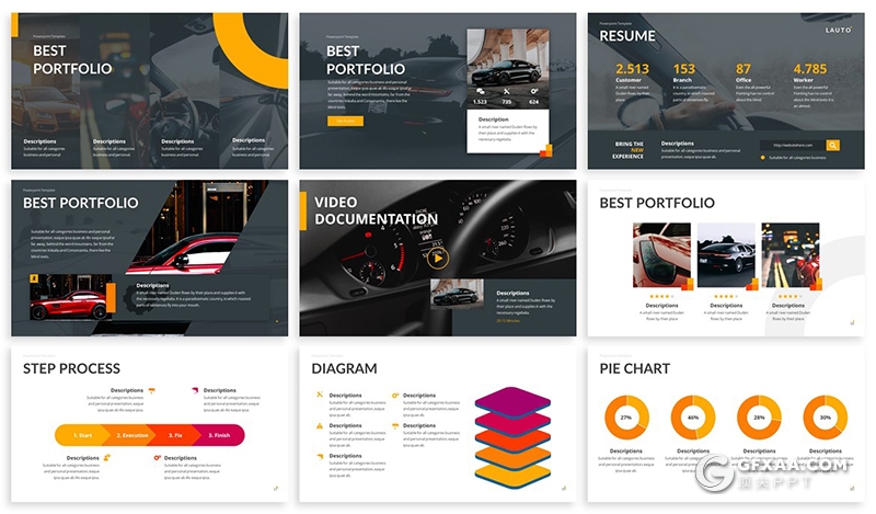 30页3种配色汽车服务行业多用途PPT模板2种尺寸规格 - 顶尖PPT