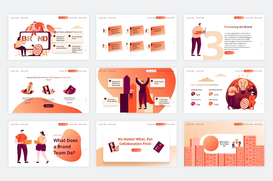 橙色创业启动项目矢量插画PPT模板 - 顶尖PPT