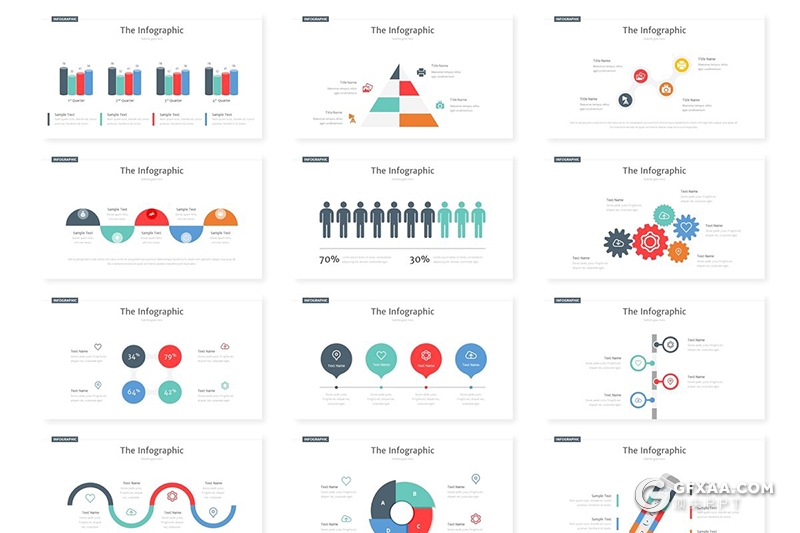 30页商务信息图形分析统计工作报告多用途PPT模板5种主题配色 - 顶尖PPT