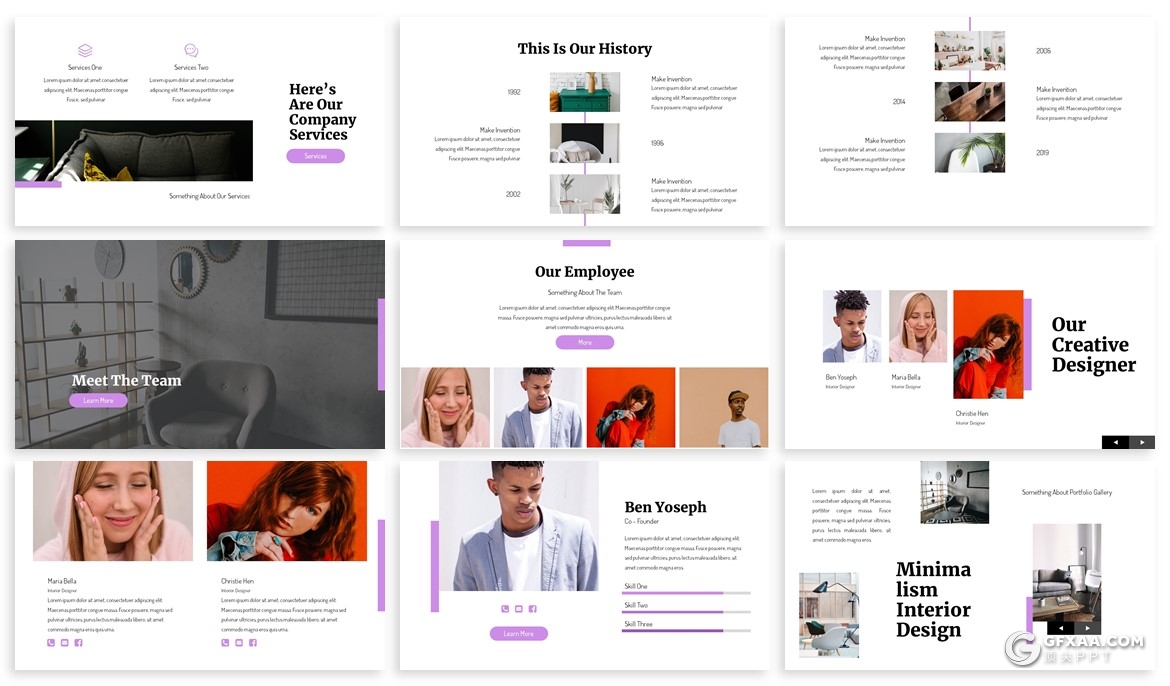 39页简约风格家居装修设计公司团队介绍PPT模板3种配色主题 - 顶尖PPT