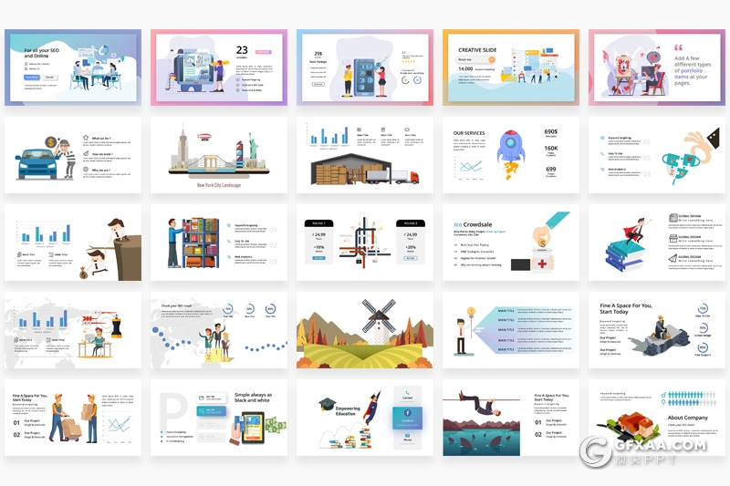 319页国外高端商务PPT模板创意商务卡通人物概念插画ppt可编辑国家地图智能信息图形PPT商务图形图标PPT模板 - 顶尖PPT