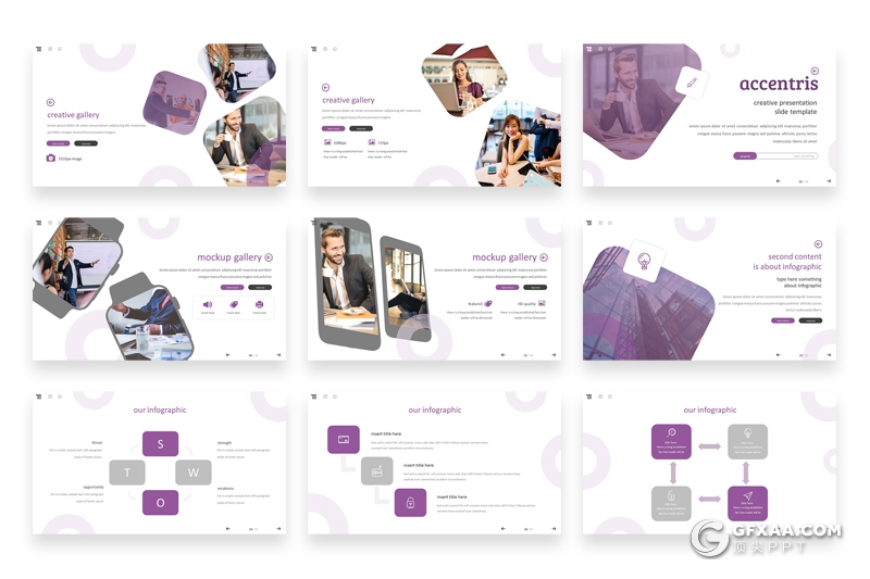 30页创意版式商务工作总结汇报多用途Google slides模板5种主题配色 - 顶尖PPT
