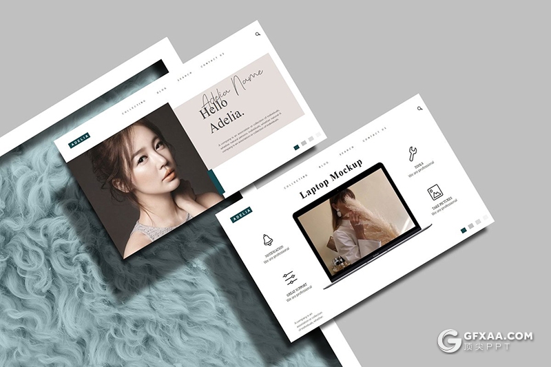 35页极简文艺风格模特写真图片展示PPT模板 - 顶尖PPT