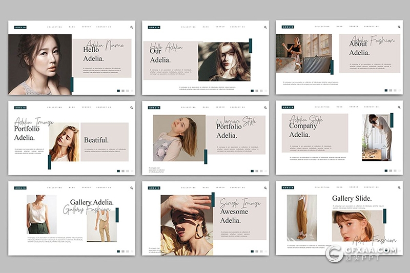 35页极简文艺风格模特写真图片展示PPT模板 - 顶尖PPT