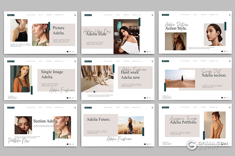 35页极简文艺风格模特写真图片展示PPT模板 - 顶尖PPT