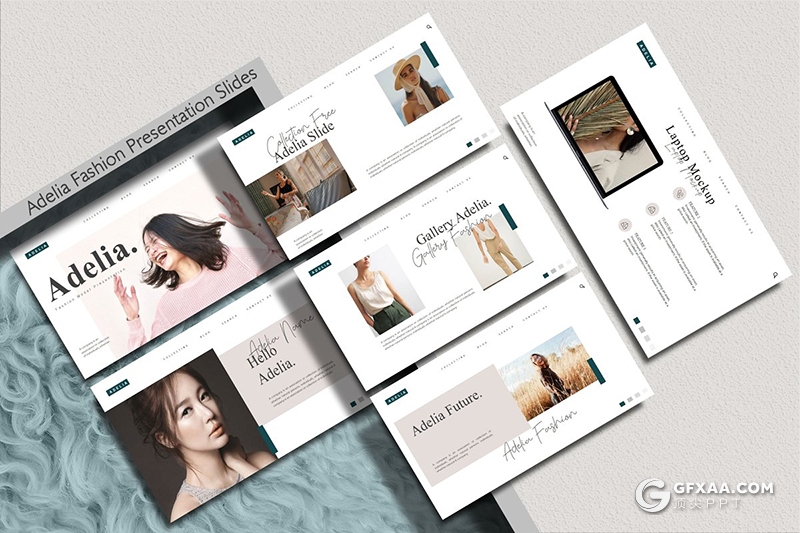 35页极简文艺风格模特写真图片展示PPT模板 - 顶尖PPT