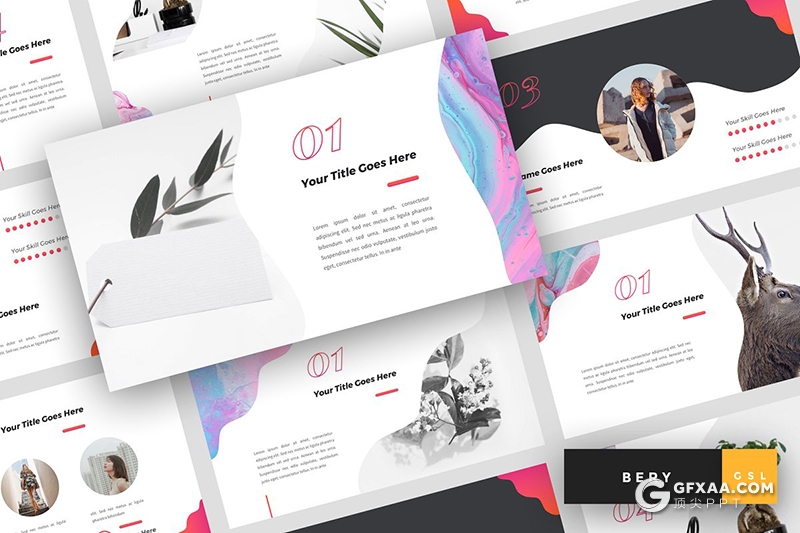 54页创意波浪图形版式设计极简文艺风格Google slides模板 - 顶尖PPT