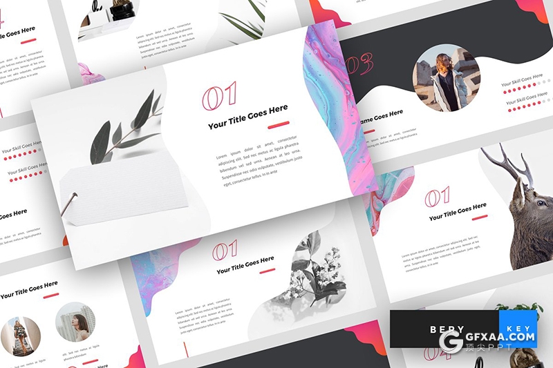 54页创意波浪图形版式设计极简文艺风格keynote模板 - 顶尖PPT