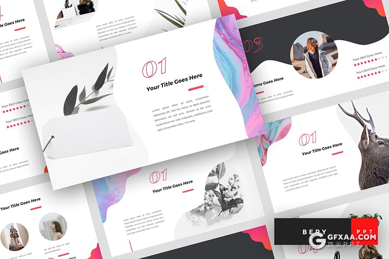 54页创意波浪图形版式设计极简文艺风格PPT模板 - 顶尖PPT