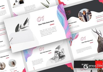 54页创意波浪图形版式设计极简文艺风格PPT模板 - 顶尖PPT