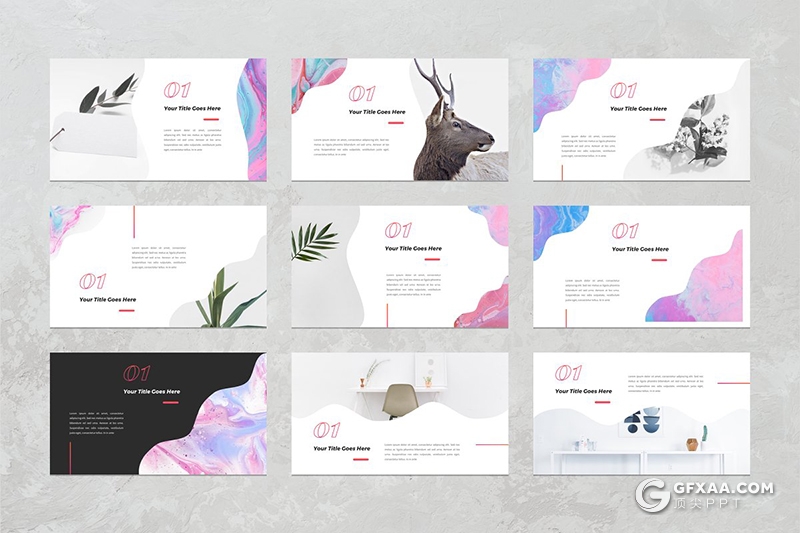 54页创意波浪图形版式设计极简文艺风格PPT模板 - 顶尖PPT