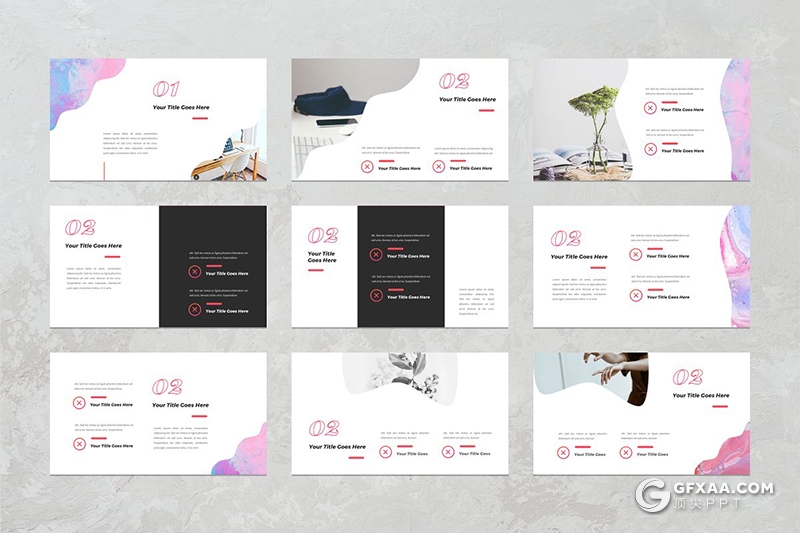 54页创意波浪图形版式设计极简文艺风格PPT模板 - 顶尖PPT