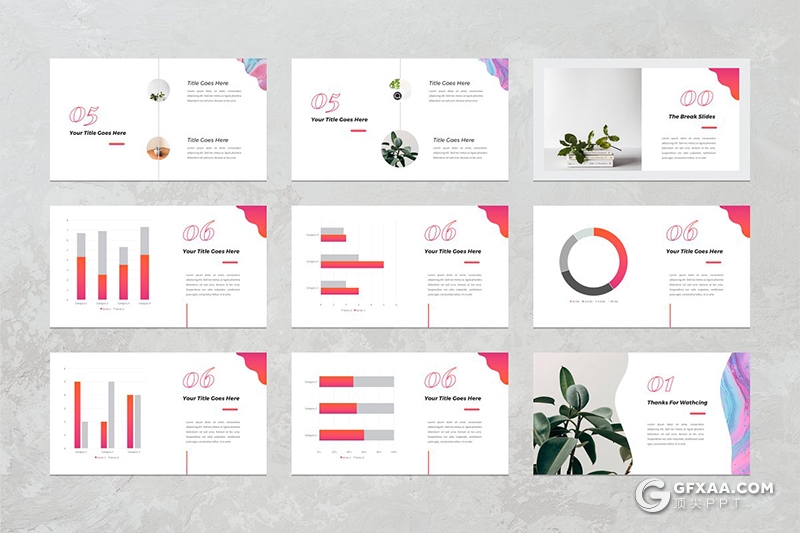 54页创意波浪图形版式设计极简文艺风格PPT模板 - 顶尖PPT