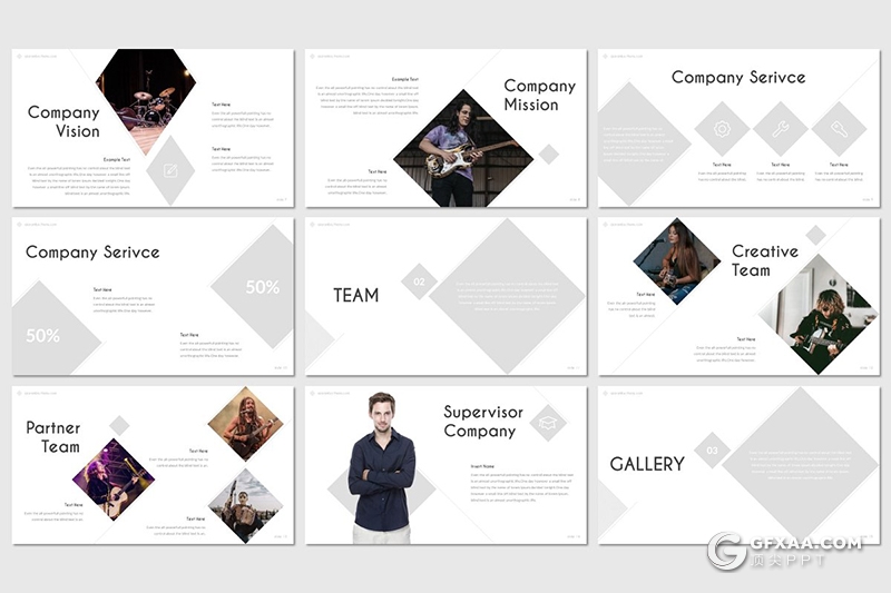 30页扁平化简约吉他介绍展示个人演唱会活动策划PPT模板5种主题配色 - 顶尖PPT