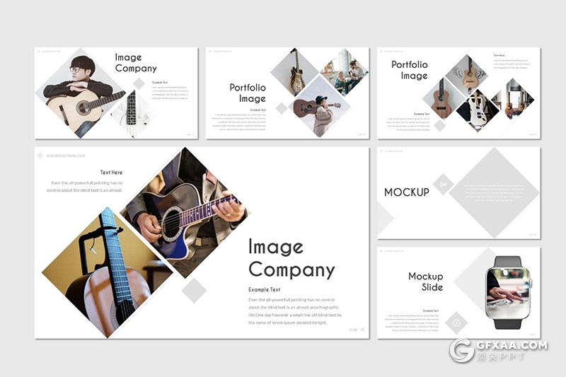 30页扁平化简约吉他介绍展示个人演唱会活动策划PPT模板5种主题配色 - 顶尖PPT