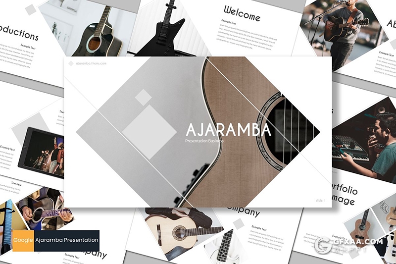 30页扁平化简约吉他介绍展示个人演唱会活动策划Google slides模板5种主题配色 - 顶尖PPT