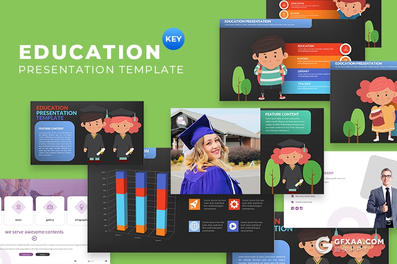 24页卡通人物风格学校宣传介绍校园环境展示keynote模板 - 顶尖PPT