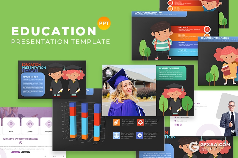 24页卡通人物风格学校宣传介绍校园环境展示PPT模板 - 顶尖PPT