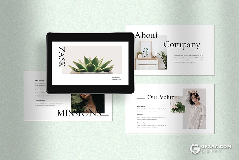 40页极简文艺风格摄影图片模特写真展示PPT模板 - 顶尖PPT