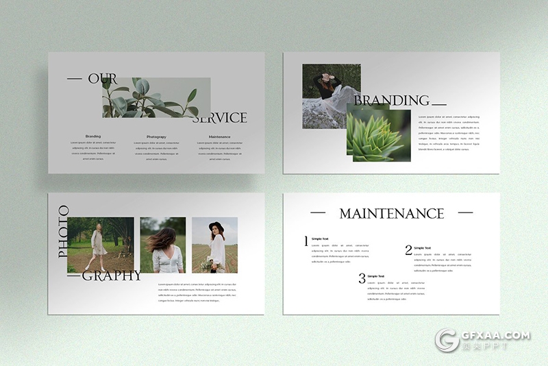 40页极简文艺风格摄影图片模特写真展示PPT模板 - 顶尖PPT