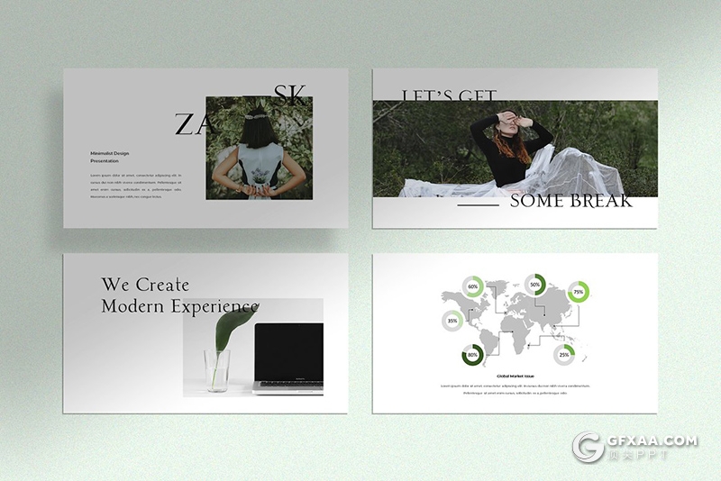 40页极简文艺风格摄影图片模特写真展示PPT模板 - 顶尖PPT