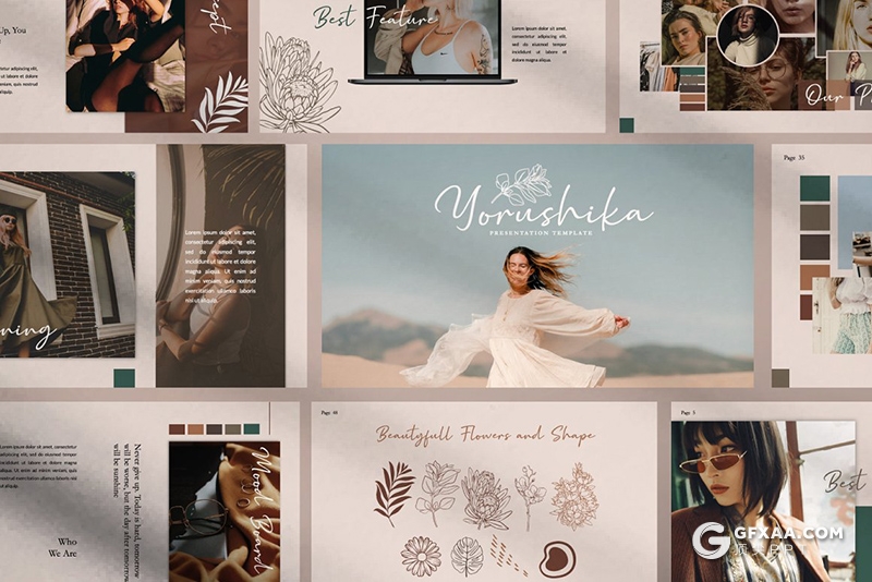 50页复古简约风格摄影图片模特写真服装展示keynote模板 - 顶尖PPT