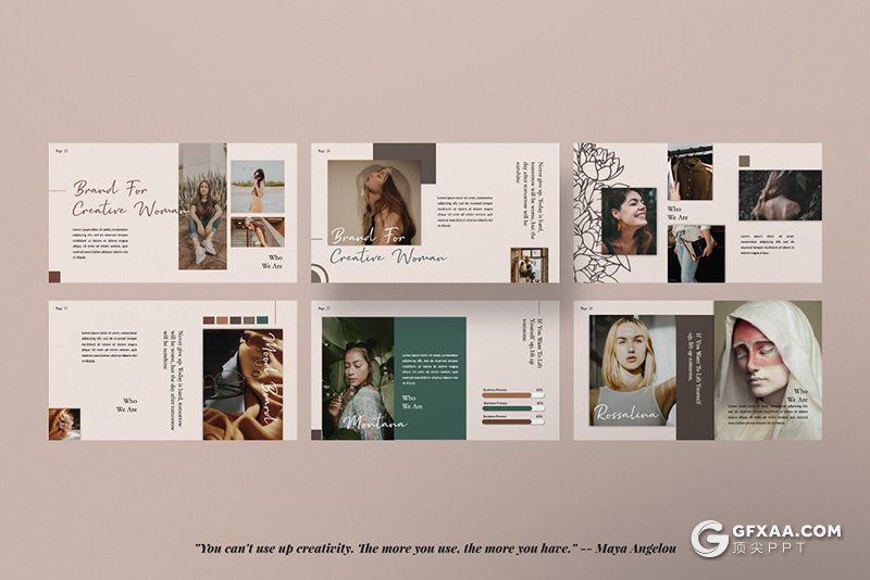 50页复古简约风格摄影图片模特写真服装展示Google slides模板 - 顶尖PPT