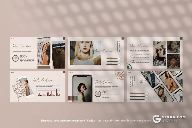 50页复古简约风格摄影图片模特写真服装展示Google slides模板 - 顶尖PPT