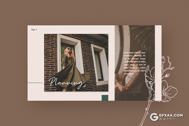 50页复古简约风格摄影图片模特写真服装展示Google slides模板 - 顶尖PPT