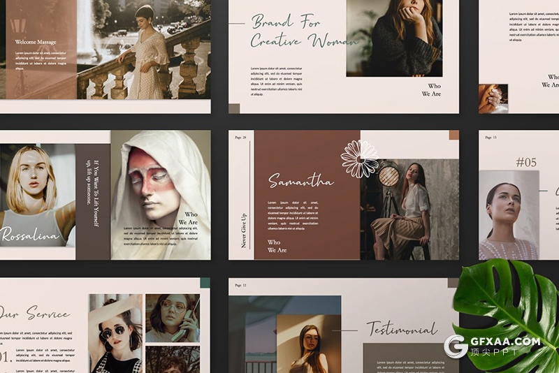 50页复古简约风格摄影图片模特写真服装展示Google slides模板 - 顶尖PPT