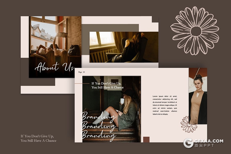 50页复古简约风格摄影图片模特写真服装展示Google slides模板 - 顶尖PPT