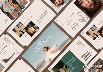 50页复古简约风格摄影图片模特写真服装展示PPT模板 - 顶尖PPT