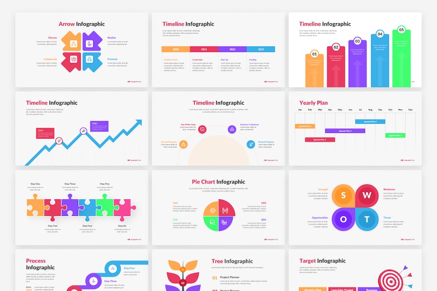 彩色数据统计图形对比图形创意PPT图形模板 - 顶尖PPT