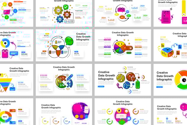 彩色涂鸦风格创意数据增长可视化展示PPT模板 - 顶尖PPT