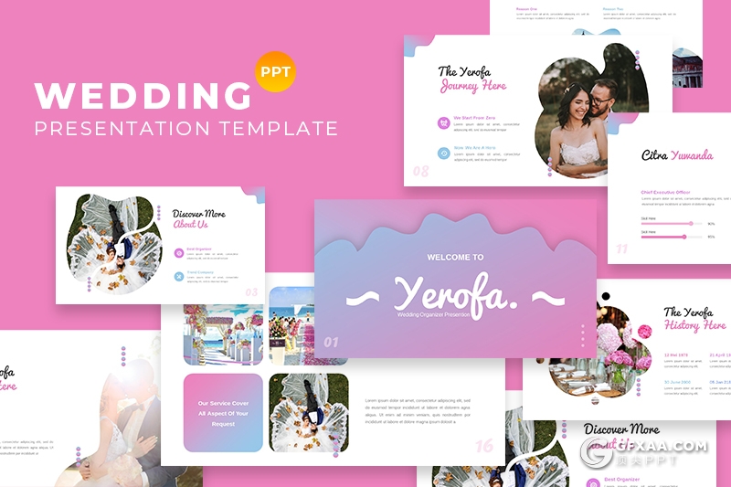 37页创意波浪图形设计婚礼现场活动策划婚礼策划公司PPT模板 - 顶尖PPT