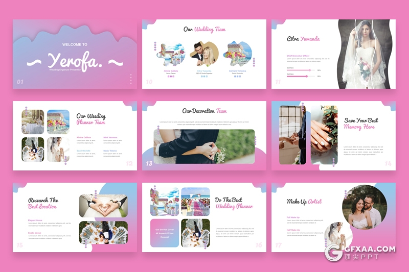 37页创意波浪图形设计婚礼现场活动策划婚礼策划公司PPT模板 - 顶尖PPT