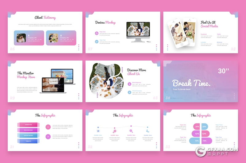 37页创意波浪图形设计婚礼现场活动策划婚礼策划公司PPT模板 - 顶尖PPT