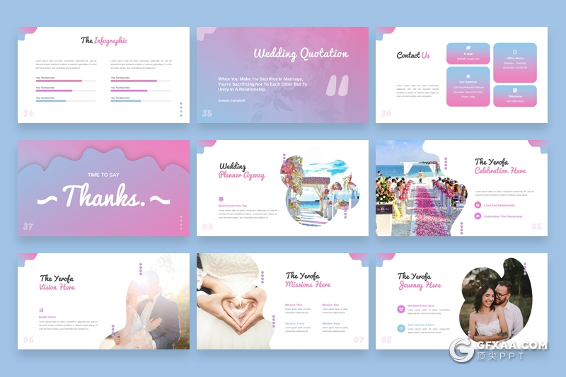 37页创意波浪图形设计婚礼现场活动策划婚礼策划公司PPT模板 - 顶尖PPT