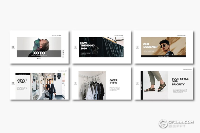 30页简约风格时尚服装展示男人装服装秀PPT模板 - 顶尖PPT